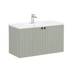 Vitra Root Groove 69309 Lavabo Dolabı, Kapaklı, 100 Cm, Mat Retro Yeşil, Köşeli Lavabolu